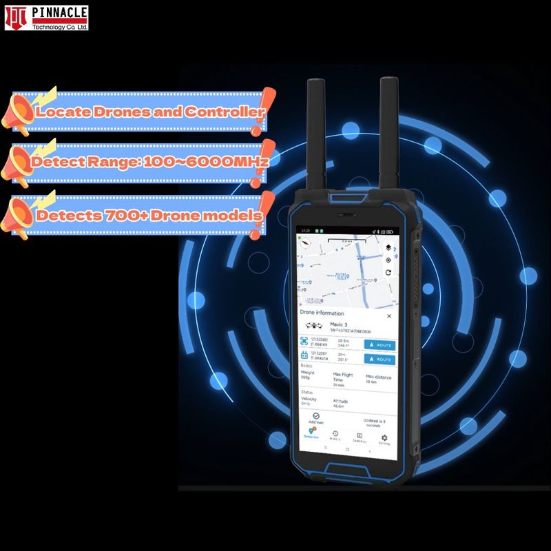 كاشف طائرات بدون طيار يدوية وموقع 100-6000MHz Dji Fpv Autel كاشف إشارة 1-2km